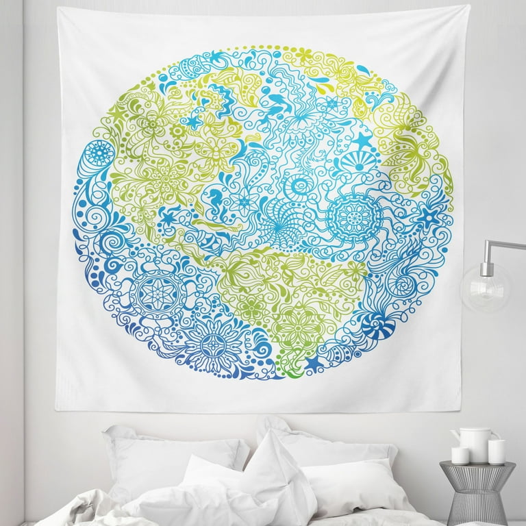 Blue floral tapestry sales