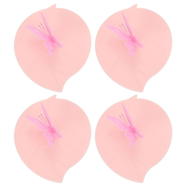 Uxcell 4 Paquete de Tapas de Silicona para Tazas, Cubierta de Taza de 5 Pulgadas Sello de Mariposa Tapas de Silicona Reutilizables Antipolvo Tapa Hermética para Taza de Bebidas Calientes y Frías, Rosa