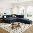 thumbnail image 3 of 90'' Modular Sectional Sleeper Sofa with Pull Out Bed, Convertible L Shaped Sectional Couch with Ottoman, USB Ports & Cup Holders, Modern Storage Pull Out Couch for Living Room, Blue, 3 of 9
