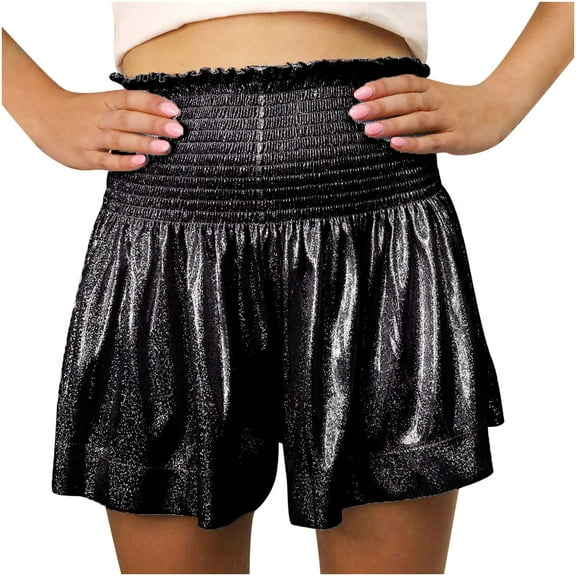 REALiKUN Women Sequin Smocked High Waisted Flowy Glitter Sparkly Metallic Shorts Elastic Workout Yoga Shorts