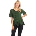 thumbnail image 5 of Sakkas Emma Womens Stonewashed V neck Short Sleeve Blouse Top Crochet Button Down - Green - Medium, 5 of 5