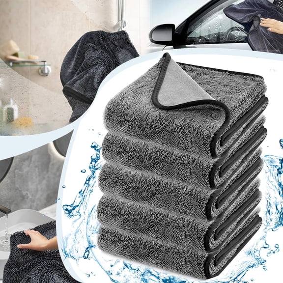 Bath Drying Towel 5Pcs - Ultra Absorbent Microfiber Shower Cleaning Cloths for Streak-Free Glass & Mirrors, Quick Limecale Removal for Bathroom & Car Surfaces (15.7x26.6 Inch)