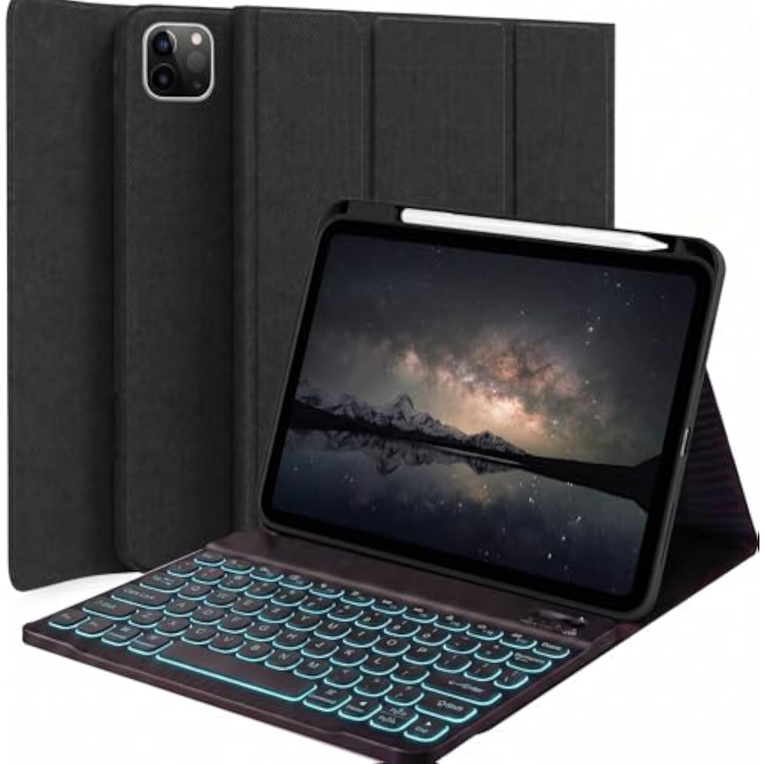 Magnetic Detachable Backlit Bluetooth Keyboard Smart Folio with Pencil Holder Compatible with iPad 9.7" 5th/6th Gen 2017/2018, iPad Air 1/2，Black