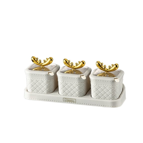 Household Storage Jars Bowl Salt Shaker Jars BBQ Cooking Herbs Organizer Condiment Bottles With Spoon Pepper Sugar Container Seasoning Can Seasoning Spice Storage Box WHITE