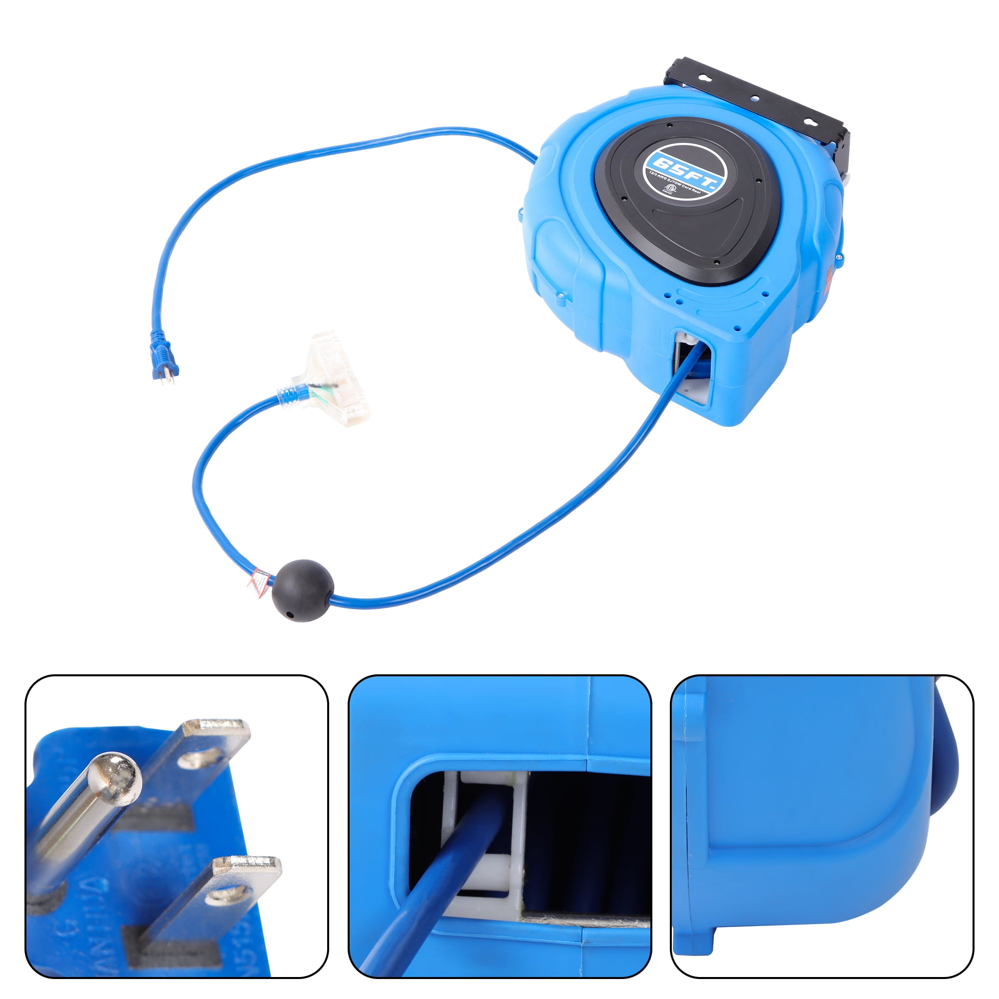 labwork 65FT 12AWG/3C SJTOW Retractable Extension Cord Reel Power Cord Reel New