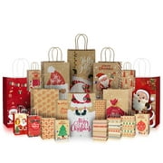 Christmas Gift Bags Small Size - 60 Pieces Xmas Kraft Paper Party Gift Bags with Handles, Bulk Set includes 5 Styles and 20 Designs for Wrapping Holiday Gifts