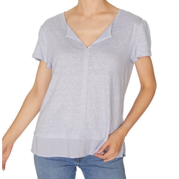 Women's Top Powder Knit Split V-Neck Linen Tee XL