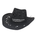 thumbnail image 3 of Sombrero de vaquero de paja Zulema Unisex con ala enrollable Negro, 3 of 8