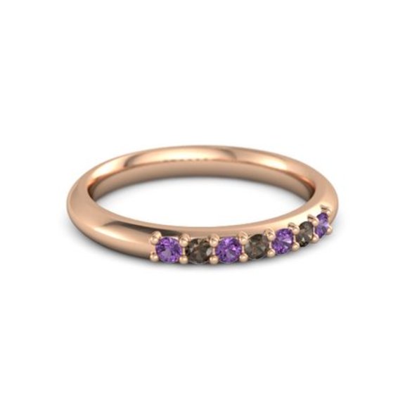 Pink Amethyst & Smoky Quartz Half Eternity Stacking Band Ring Silver Rose Gold Plated Ring Valentine Gift New Year Gift Bridal Gift