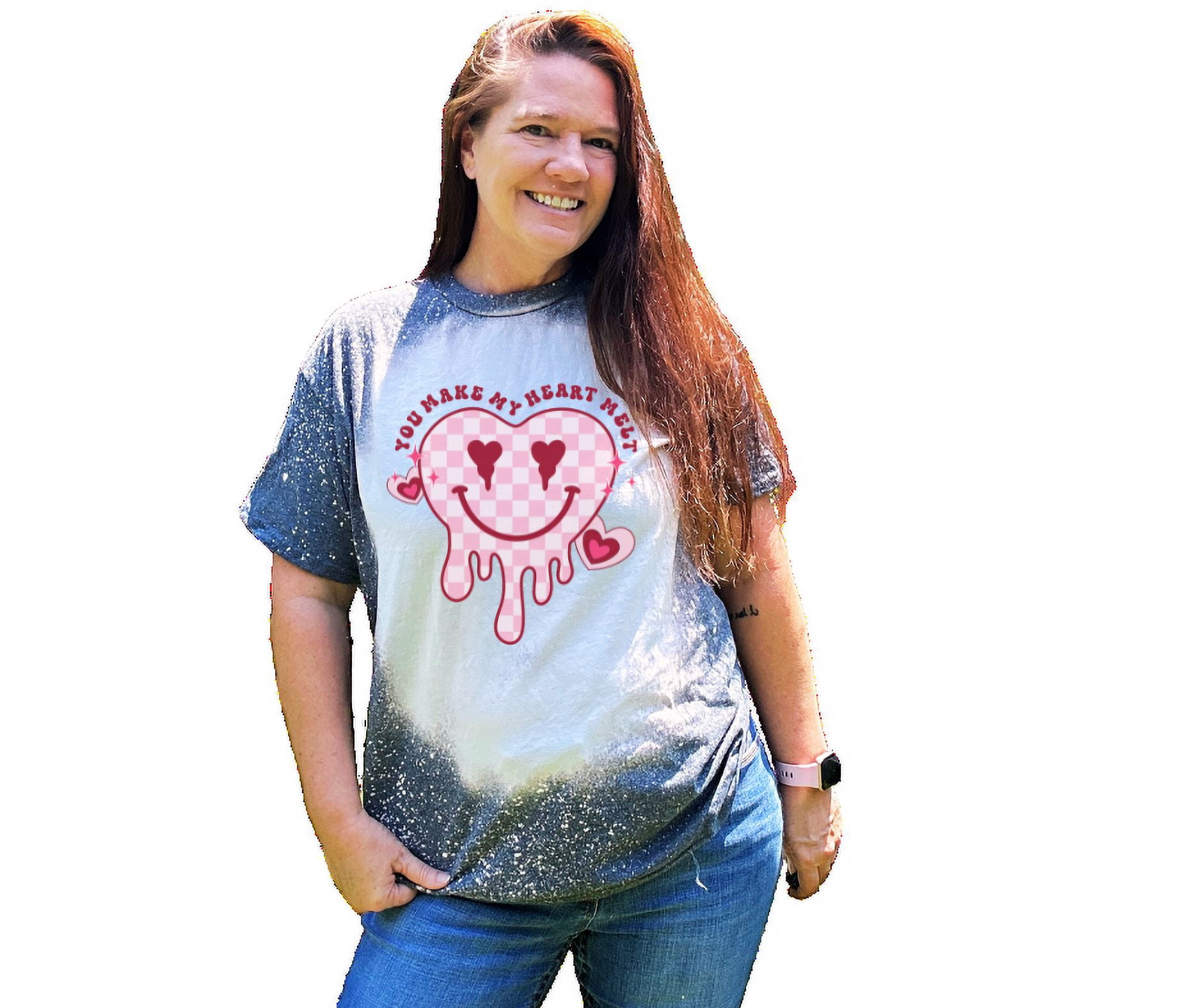 Dripping Heart Smiley Face Custom Bleached T-Shirt - Walmart.com