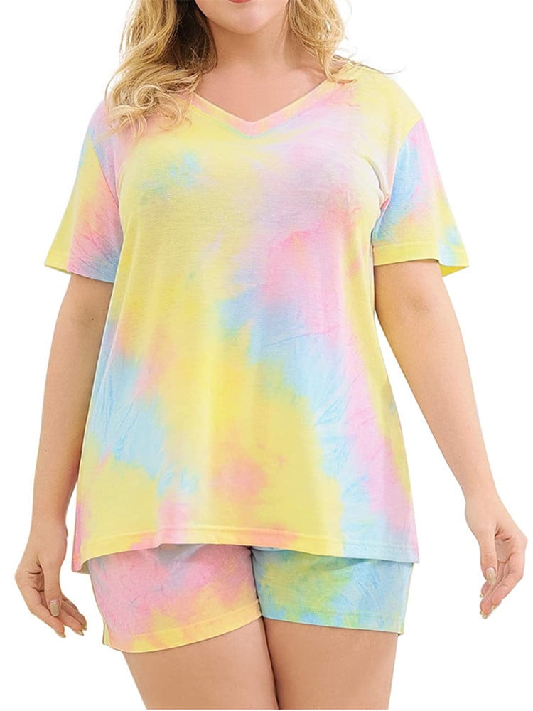 Just Love Tie Dye Pajama Short Set With Ruffle Detail (Tie Dye Colorful ...