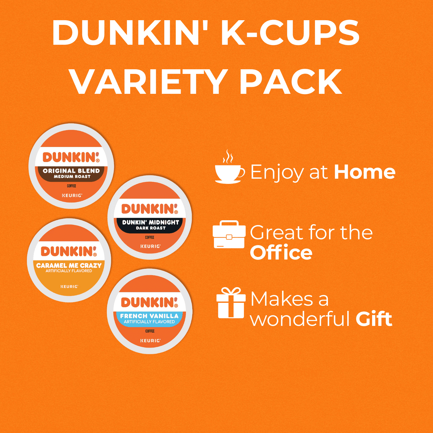 Dunkin' Donuts K-Cup Variety Pack: 28 Keurig Coffee Pods, 7 Flavors, Medium & Dark Roasts, Flavored K Cups - Hazelnut, French Vanilla, Caramel, Turtle Love Coffee Kcups with Recipe eBook