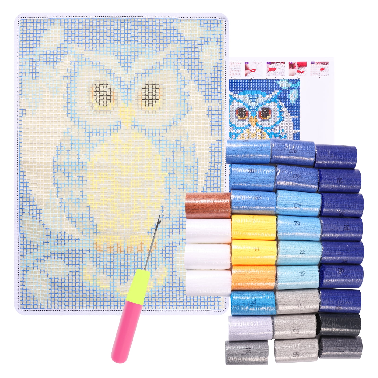 Flowers Latch Hook Pillowcase Kit - DIY 17"x17" Cushion Cover With Preprinted Canvas, Yarn & Hook