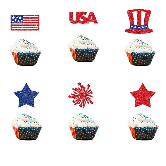 Themed Party Decorations American Flag Patriotic Cupcake Toppers 4Th Of July Double Sides Glitter Star Cupcake Toppers Cake Toppers Picks Independence Day Cupcake Party Decorations Supplies Favors