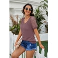 thumbnail image 5 of JWD Waffle Knit Lace Short Sleeve Blouses V Neck T Shirts Summer Casual Tops For Women Rust Red Large, 5 of 6