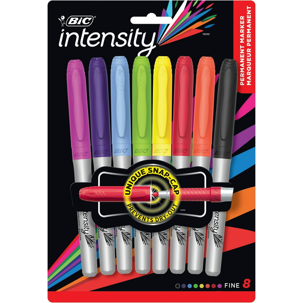 BIC Intensity Fashion Permanent Marker, Fine Point, Assorted Colors, 8