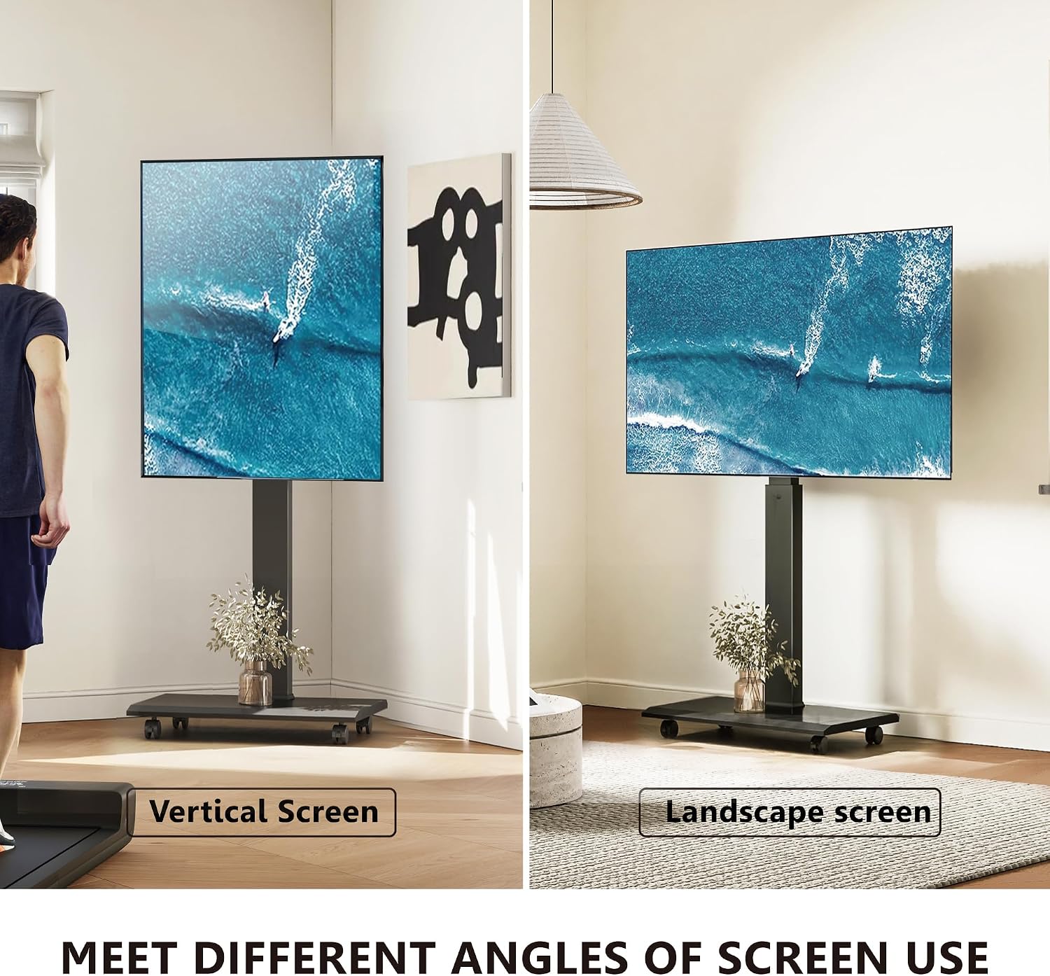 FITUEYES Rolling TV Stand for 32–75 Inch TVs, Black, Power Outlet, Portrait/Landscape Rotation