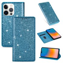 SaniMore Magnetic Flip Wallet Case for iPhone 14 Pro 6.1", PU Leather Ultra-Thin Glitter Cover Buil-in Card Slot & Kickstand Shockproof Protective Shell for iPhone 14 Pro, Skyblue