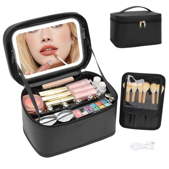 Bolsa de maquillaje OCHEAL con espejo LED y organizador, color negro