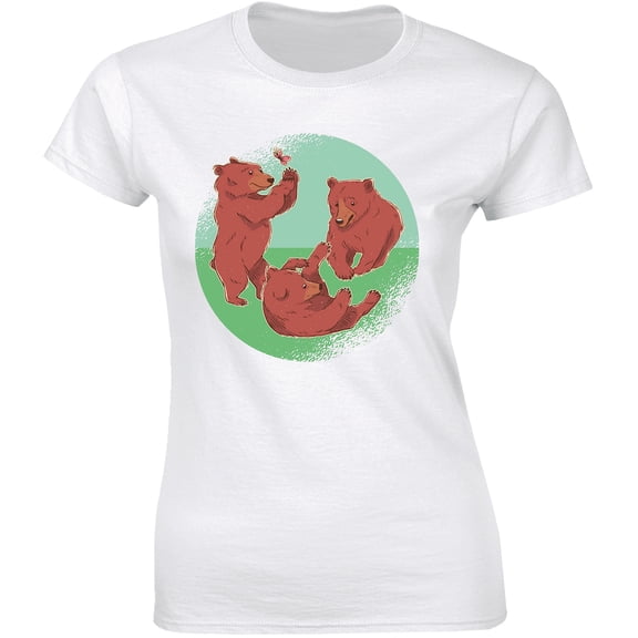 Funny Cartoons Tree Cute Brown Bear Animal Playing Women's Gift T-Shirt