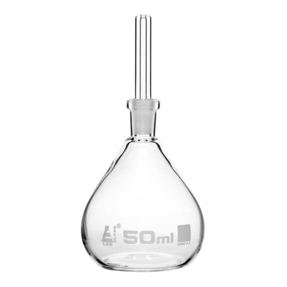 Specific Gravity Bottle, 50ml - Flat Bottom with Perforated Stopper - Borosilicate Glass - Eisco Labs