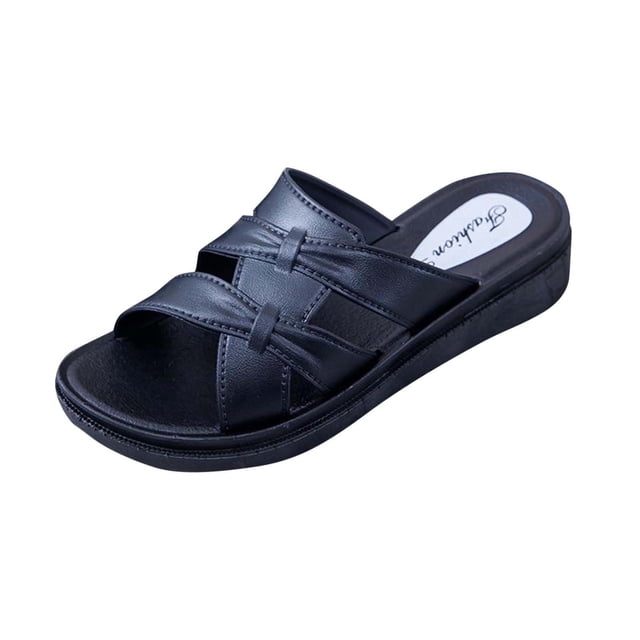 Wedge Sandals for Women Slide Cross Straps Open Toe Soft Sole Non Slip PVC Sandals Black