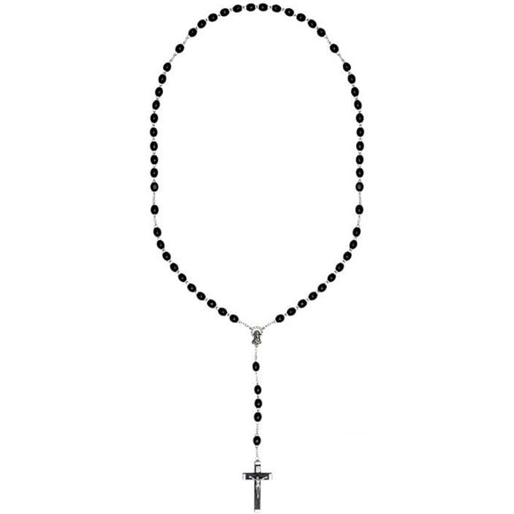 JC Walsh and Sons Irish Black Round Wooden Rosary Beads & Catholic Cross Necklace Sacred Religious Accessories, Wood, No Gemstone
