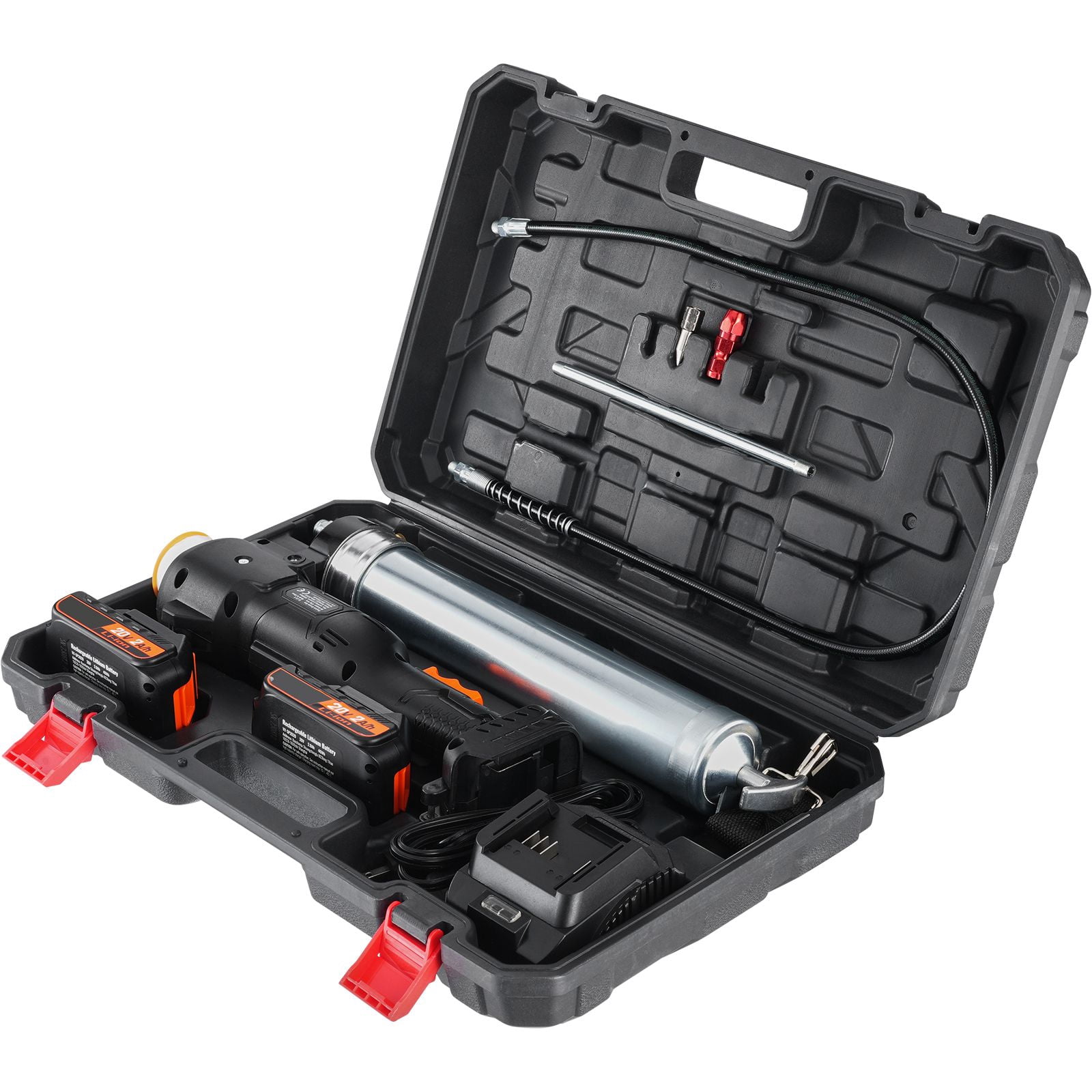 20V Cordless Grease Gun Kit with 10,000 PSI, 39-Inch Hose, 2 Batteries, Charger&Case - Professional High-Pressure Battery-Powered Lubrication Tool