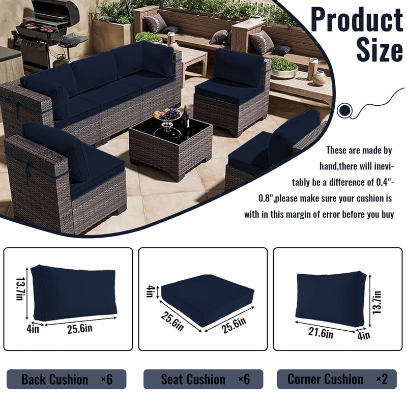 YLLN 14-Piece Sofa Cushion Set, 4in Thick Replacement Cushions For Outdoor Furniture, Water-Resistant Patio Outdoor Sectional Cushions, For 6-Seat Sectional Patio Conversation
