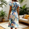 thumbnail image 6 of asdoklhq Summer Cocktail Dresses for Women Midi Dresses Women's Short-sleeved V-neck Striped Dress Blue S, 6 of 6