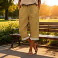 thumbnail image 5 of LEKODE Capri Pants for Women Linen Wide Leg Loose Fit with Drawstring Elastic Waist Casual Summer Cuffed Pants with Pockets Khaki 2XL, 5 of 6