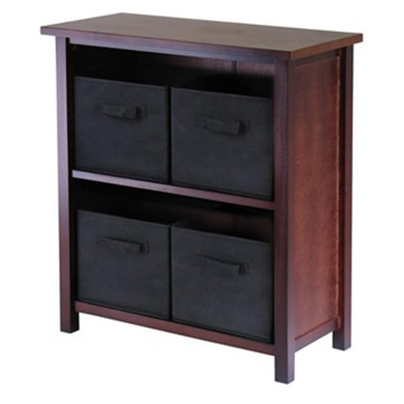 Verona 2 Section M Storage Shelf with 4 Foldable Baskets - Walnut and Black