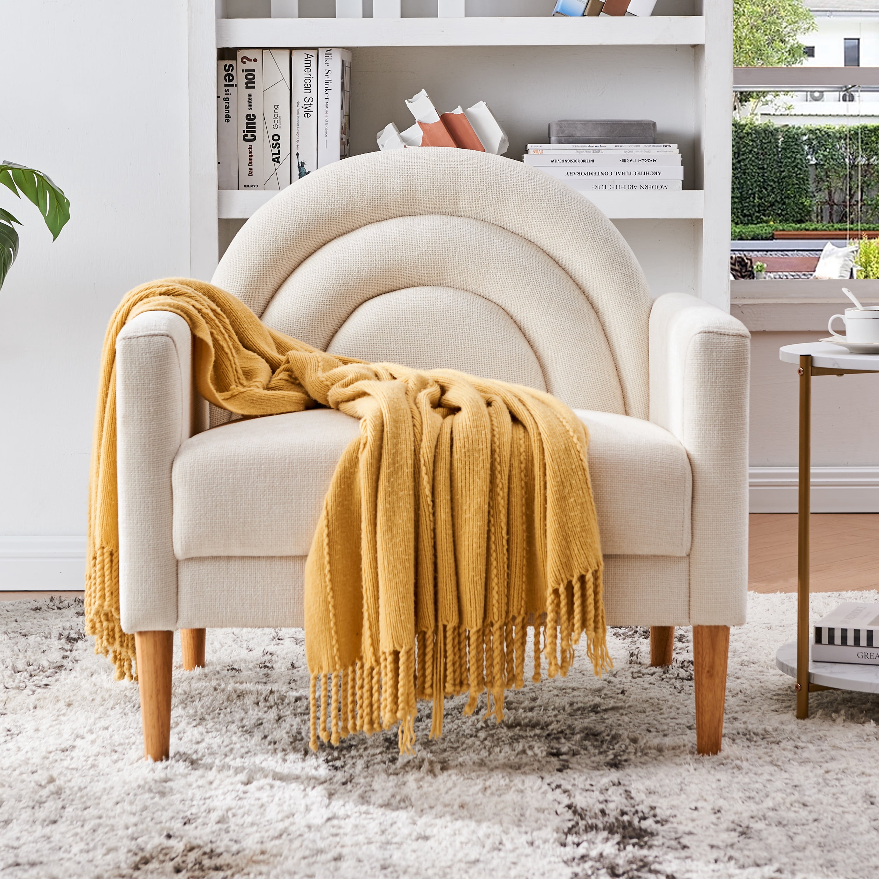 Upholstered  Armchair Ergonomically designed Modern Accent Fabric Chair Single Sofa Comfy Upholstered Arm Chair Living Room Furniture Mustard Cream