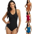thumbnail image 4 of WGR Thong Bikini Swimsuit for Women Women Swimwear Solid Color Front Cross Drawstring One-Piece Swimsuit, 4 of 4