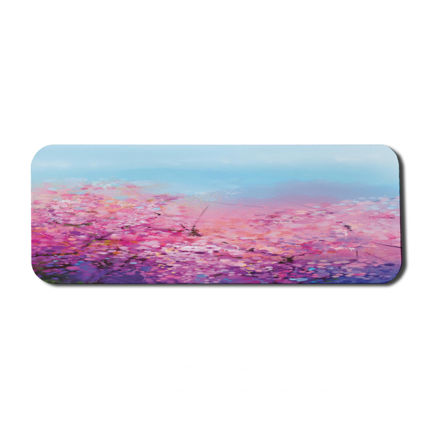 Flower Computer Mouse Pad, Sakura Blossom Floral Beauty with Sky Japanese Inspired Cherry Spring Theme, Rectangle Non-Slip Rubber Mousepad Large, 31" x 12" Gaming Size, Purple Pale Blue, by Ambesonne - image 1 of 2