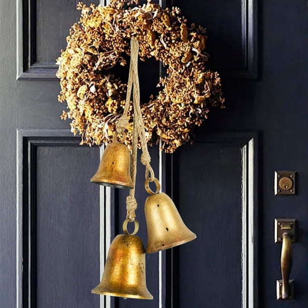 Cascabeles de vaca para decoración navideña, juego de 3 cascabeles navideños de latón, cencerros colgantes de metal estilo shabby, decoración rústica navideña de granja, adorno festivo para
