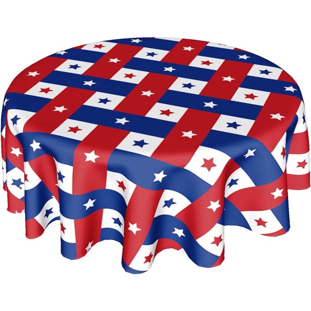 4th of July Table Cloth Round 60 Inch Patriotic American Flag Tablecloth Washable Blue Buffalo Plaid Stars Independence Day Memorial Day Table Cover Decorative for Party Picnic Dinner Kitchen Home