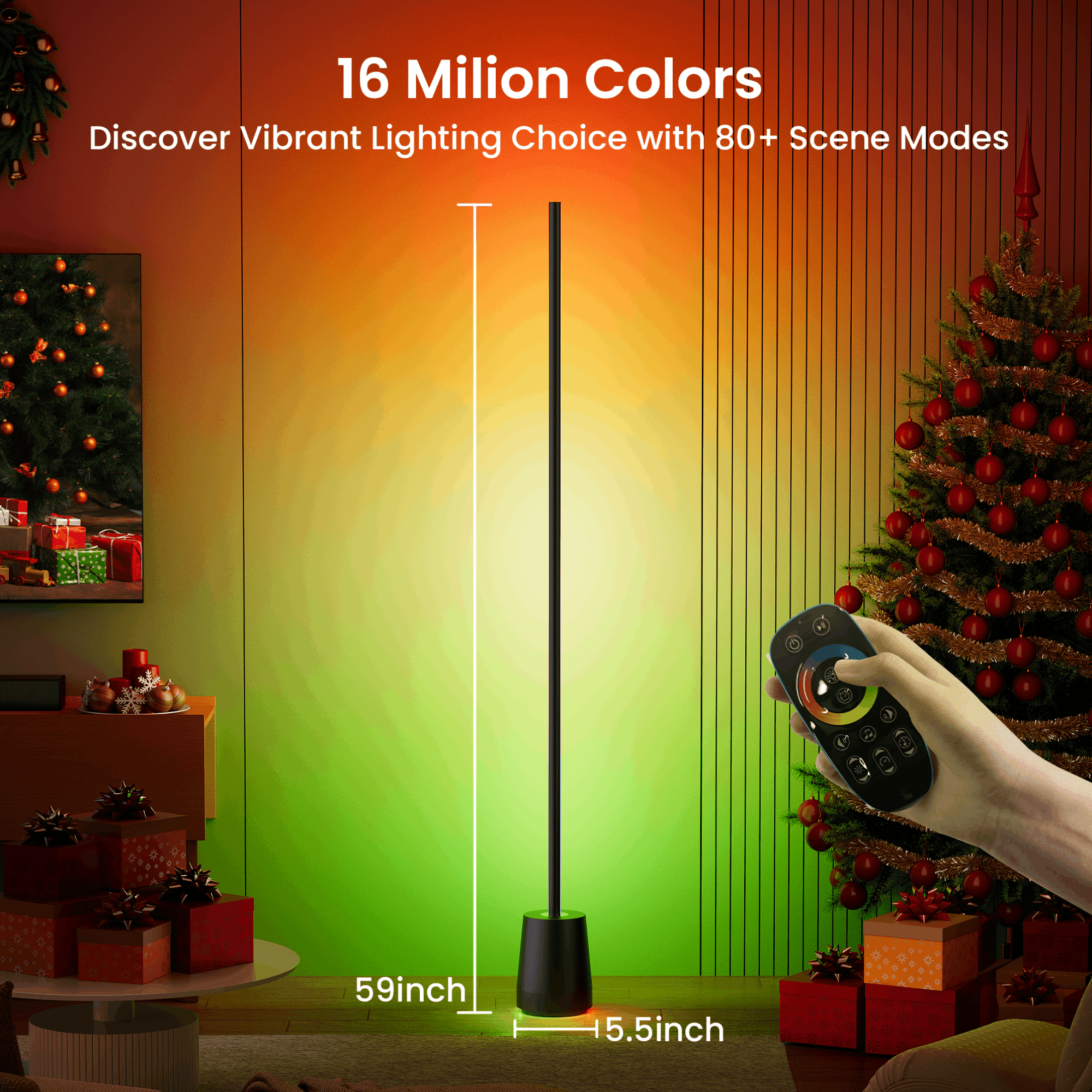 HadinEEon Corner Floor Lamp, 1500lm RGBW Corner Lamp Work with Alexa & Google Assistant, 16 Million DIY Colors, Sync with Music, App Control, Modern LED Floor Lamp for Living Room & Bedroom