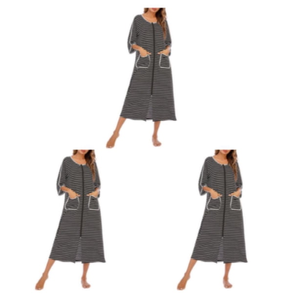 Sonducket Vestido de noche para mujer Reemplazo casual Cuello Manga larga Bolsillo doble Transpirable de oficina Ropa de dormir Negro Type1 NO1