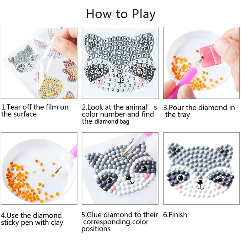 36Pcs DIY Diamond Painting Stickers Kits for Kids, LASZOLA 5D Animal Sticker  Paint with Diamonds by Numbers Kits crafts Set for