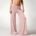 thumbnail image 5 of Coral Fold Over Pants for Women Loose Foldover Yoga Pants Ruched Waist Casual Palazzo Pants Flare Wide Leg Leggings Light pink S, 5 of 8