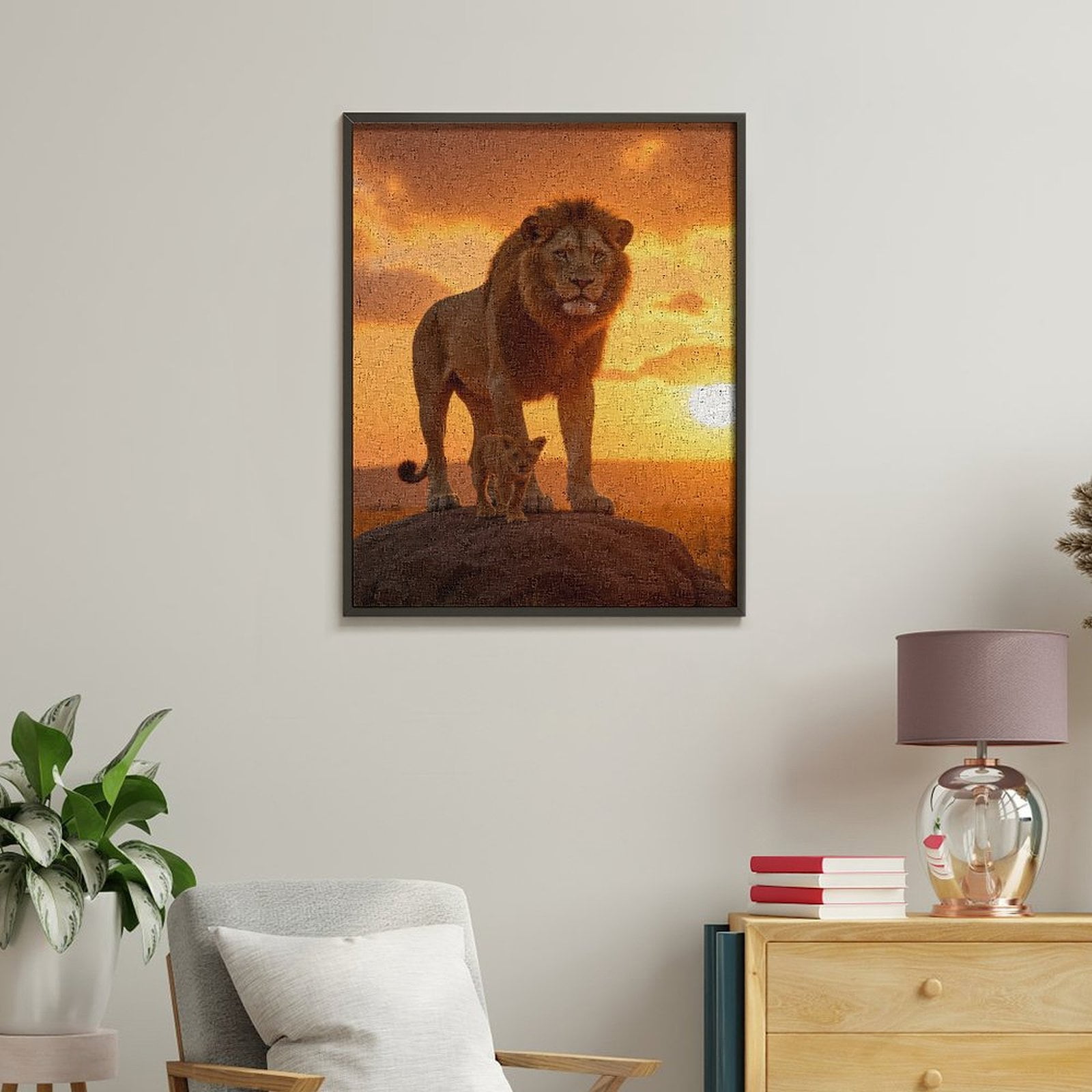 Paint By Numbers Kit for Adults Beginner - DIY Lion Cubs Sunset Rock Scene Canvas Painting Kits for Adults, Frameless Paint By Number for Adults for Home Wall Decor 16x20 Inch