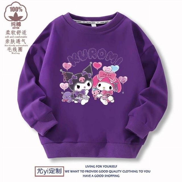 Sanrios HelloKitty suéter para niños Kawaii Anime MyMelody Kuromi algodón cuello redondo Top primavera y otoño ropa para niños