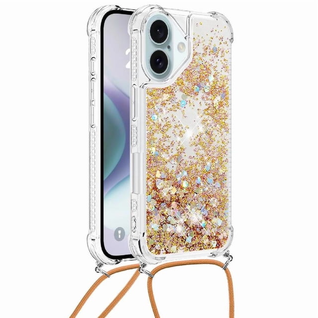 Funda FOXDOCK para iPhone 16 con Cuerda Ajustable, Brillo Líquido, Protección Antigolpes y Lente – Ideal para Regalo