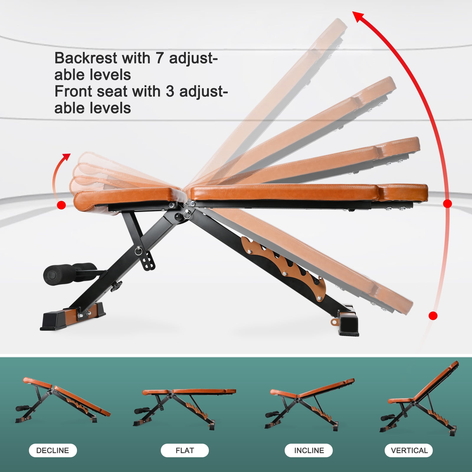 Wonder Maxi Adjustable Weight Bench Strength Training Foldable Workout Bench Up to 700 lbs (Brown)