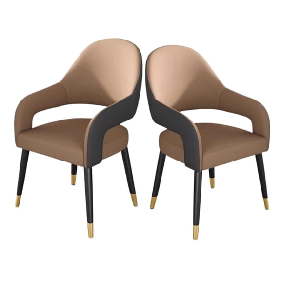 Dining Chairs Set of 2 Upholstered Mid Century Modern Side Chair with Metal Legs,Mid-Back Accent Chair Faux Leather for Kitchen and Dining Room