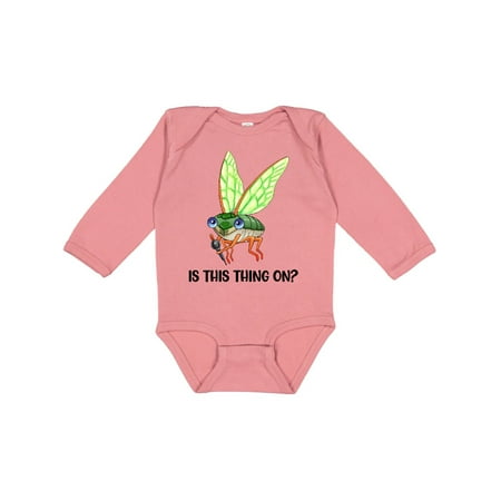 

Inktastic Is This Thing On Cute Cicada with Microphone Gift Baby Boy or Baby Girl Long Sleeve Bodysuit