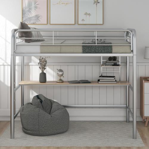 JINS&VICO Twin Size Loft Bed with Desk Heavy Duty Metal Loft Bed with
