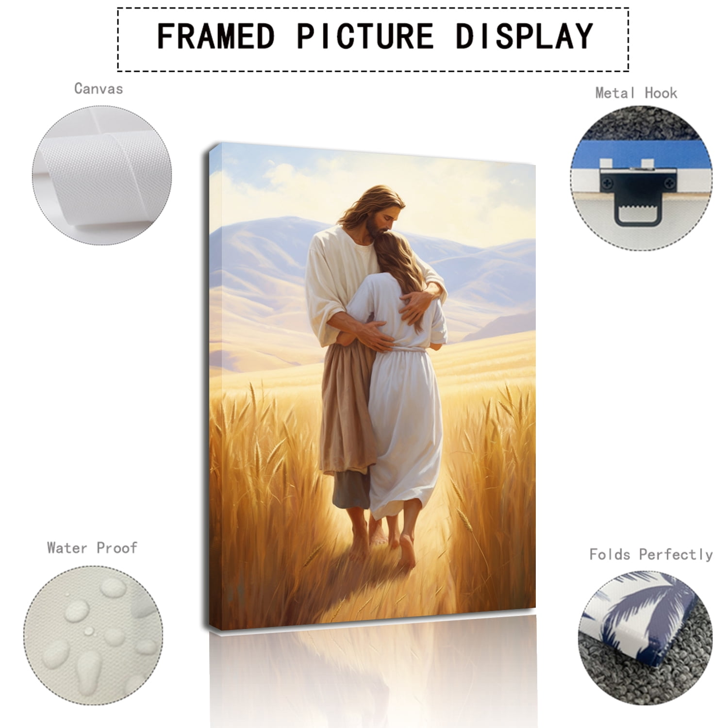 Framed Jesus Canvas Wall Art Jesus Embracing Woman Safe in His Arms Wall Decor Picture Christian Paintings Prints Jesus Christ Poster for Bedroom Living Room Dining Room Home Decoration