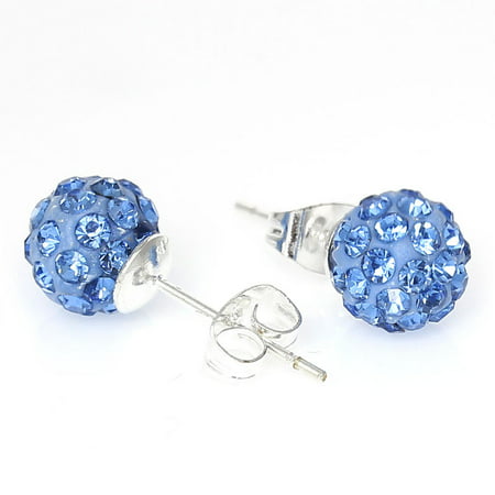 8mm Light Blue Rhinestones Crystal Fireball Disco Ball Pave Bead Stud Earrings